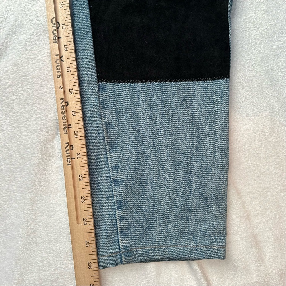 Vintage 80's PEPE Suede Chaps Patchwork Denim Jeans w/ Belt Jrs 7/8 Women’s 0/2 - Picture 8 of 11